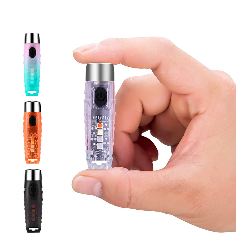 Edc (Every Day Carry - พวงกุญแจไฟฉายขนาดเล็กแบบพกพา USB-C ไฟฉายสว่างพกพาแบบชาร์จไฟได้สำหรับการใช้เดินป่าตั้งแคมป์แบกเป้ทุกวัน